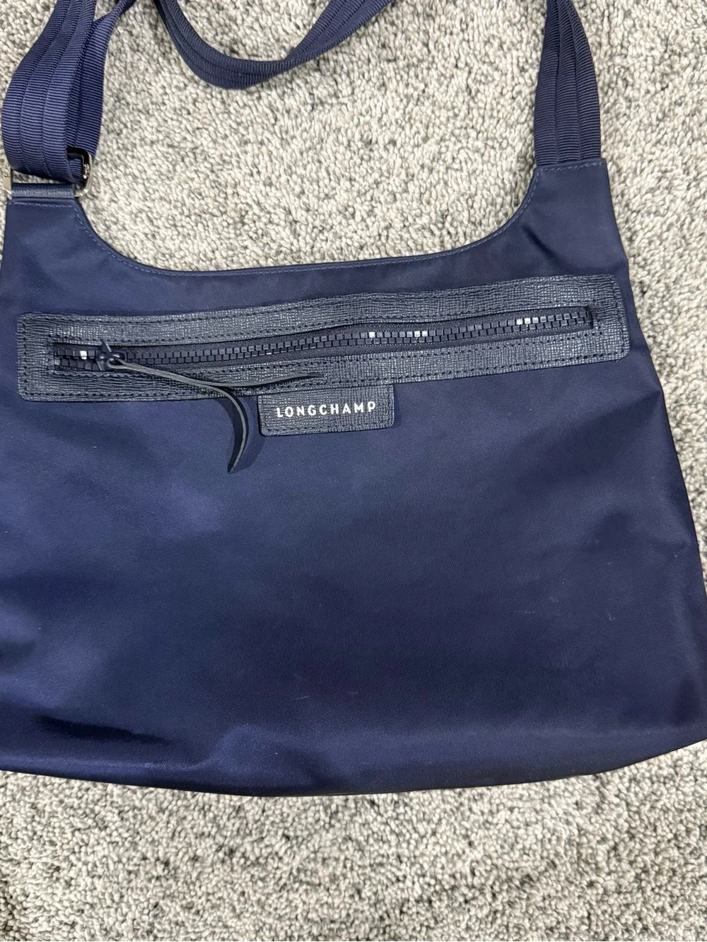 LONGCHAMP Le Pliage NEO Flat Nylon Adjust Crossbody Bag Navy BLUE Zip Close